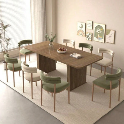 Modern Dining Table 6 - 10 People, Wood Kitchen Table with Double Robust Pedestal, Wooden Dinner Table Dining Room