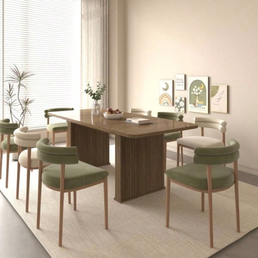 Modern Dining Table 6 - 10 People, Wood Kitchen Table with Double Robust Pedestal, Wooden Dinner Table Dining Room