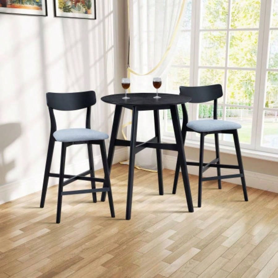 31.5 Inch Oversize Round Bar Table, Wooden High Top Kitchen Dining Table Pub, Living Room, Restaurant, Cocktail Bar, Black