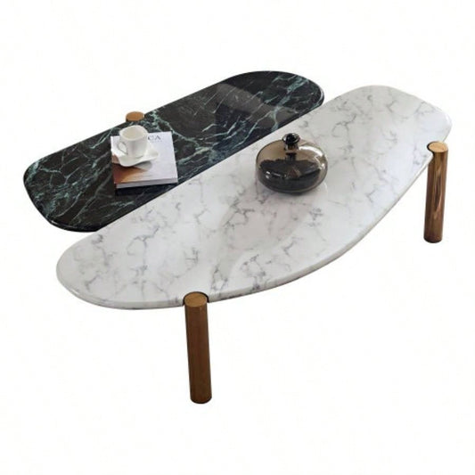 Faux Marble Coffee Tables Accent Tea Tables with Gold Metal Foot Living Room Home Office