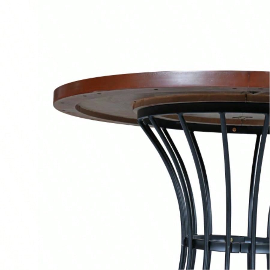 Oak Veneer 42 Round Dining Table - Solid Wood - Look Top, Heavy - Duty Wrought - Iron Pedestal Base, Compact Kitchen Breakfast - Nook Furniture, Rustic - Modern Style