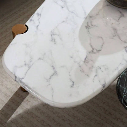 Faux Marble Coffee Tables Accent Tea Tables with Gold Metal Foot Living Room Home Office