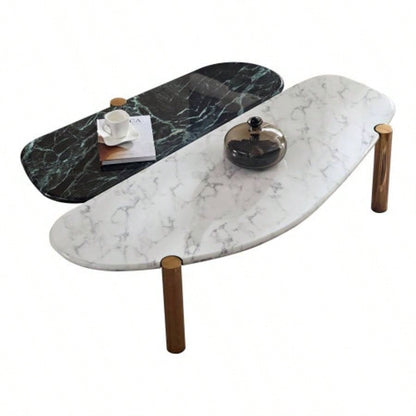 Faux Marble Coffee Tables Accent Tea Tables with Gold Metal Foot Living Room Home Office