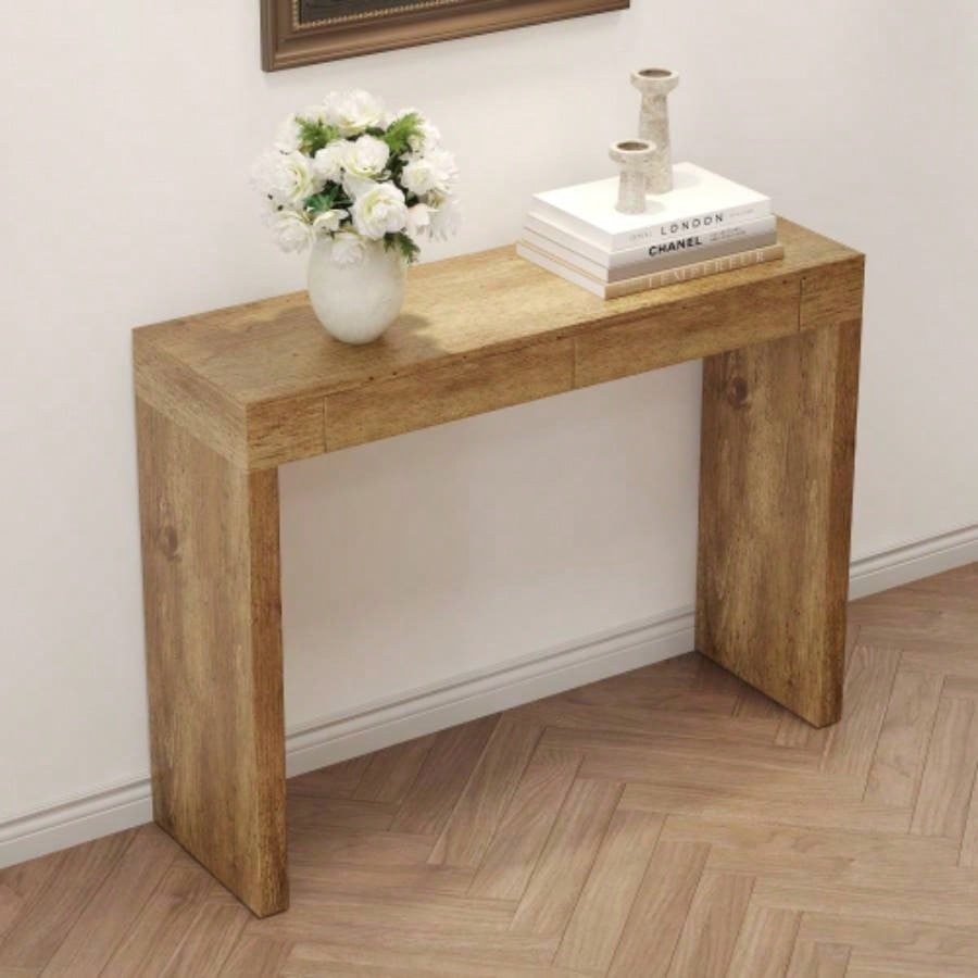 Elegant Natural Wood Grain Bar Table - 50 Inches Long, a Practical Choice Modern Homes. Wood Grain Texture Sticker, Equipped With Two Drawers. Serving As A Bar Table Or A Desk.