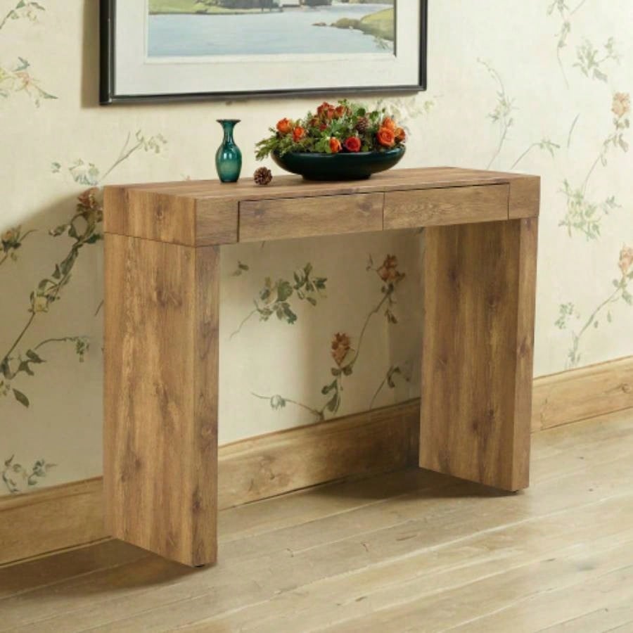 Elegant Natural Wood Grain Bar Table - 50 Inches Long, a Practical Choice Modern Homes. Wood Grain Texture Sticker, Equipped With Two Drawers. Serving As A Bar Table Or A Desk.