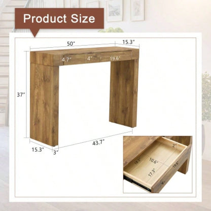 Elegant Natural Wood Grain Bar Table - 50 Inches Long, a Practical Choice Modern Homes. Wood Grain Texture Sticker, Equipped With Two Drawers. Serving As A Bar Table Or A Desk.