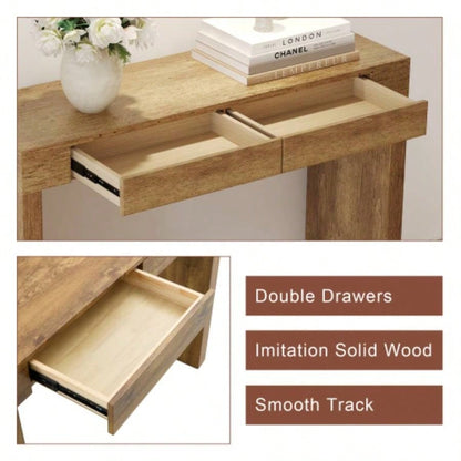 Elegant Natural Wood Grain Bar Table - 50 Inches Long, a Practical Choice Modern Homes. Wood Grain Texture Sticker, Equipped With Two Drawers. Serving As A Bar Table Or A Desk.