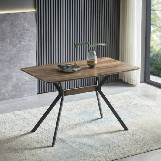 Modern Minimalist Style Dining Table MDF wooden Top Black Metal Shelf Metal Heat Transfer Leveling Feet Dining Room Kitchen Office Table