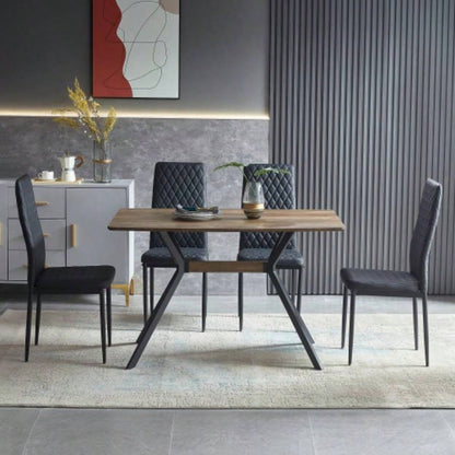 Modern Minimalist Style Dining Table MDF wooden Top Black Metal Shelf Metal Heat Transfer Leveling Feet Dining Room Kitchen Office Table