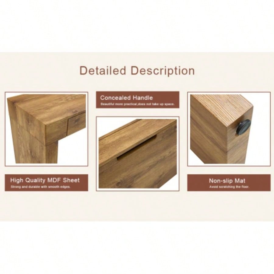 Elegant Natural Wood Grain Bar Table - 50 Inches Long, a Practical Choice Modern Homes. Wood Grain Texture Sticker, Equipped With Two Drawers. Serving As A Bar Table Or A Desk.