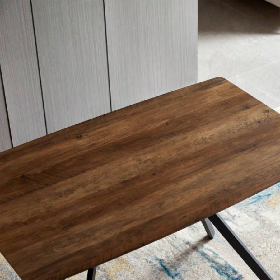 Modern Minimalist Style Dining Table MDF wooden Top Black Metal Shelf Metal Heat Transfer Leveling Feet Dining Room Kitchen Office Table