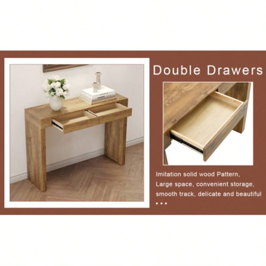 Elegant Natural Wood Grain Bar Table - 50 Inches Long, a Practical Choice Modern Homes. Wood Grain Texture Sticker, Equipped With Two Drawers. Serving As A Bar Table Or A Desk.