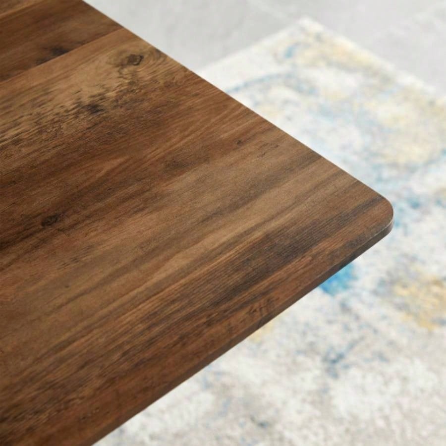 Modern Minimalist Style Dining Table MDF wooden Top Black Metal Shelf Metal Heat Transfer Leveling Feet Dining Room Kitchen Office Table