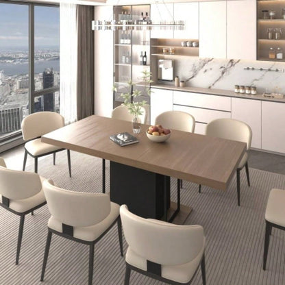 Rectangle extendable dining table 6 - 10 people aged effect wood and black 160 - 200