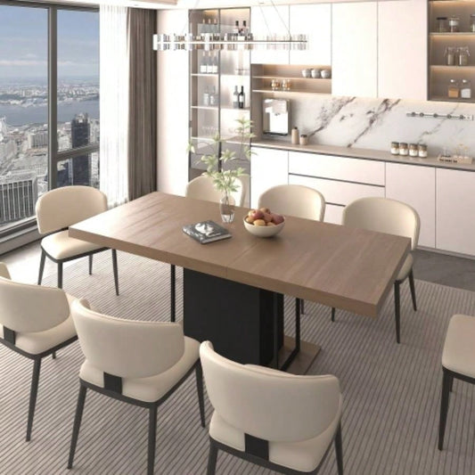 Rectangle extendable dining table 6 - 10 people aged effect wood and black 160 - 200