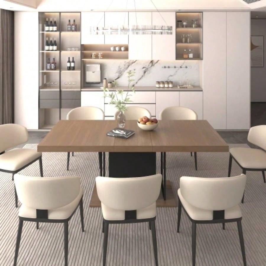 Rectangle extendable dining table 6 - 10 people aged effect wood and black 160 - 200