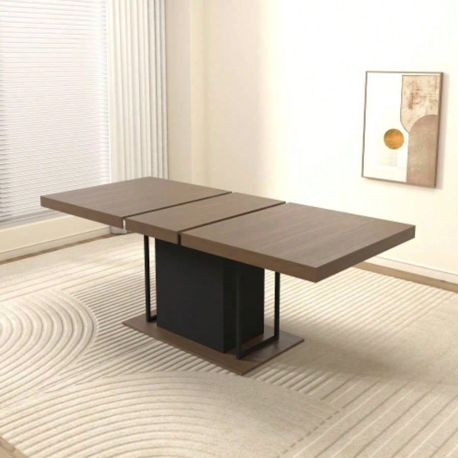 Rectangle extendable dining table 6 - 10 people aged effect wood and black 160 - 200