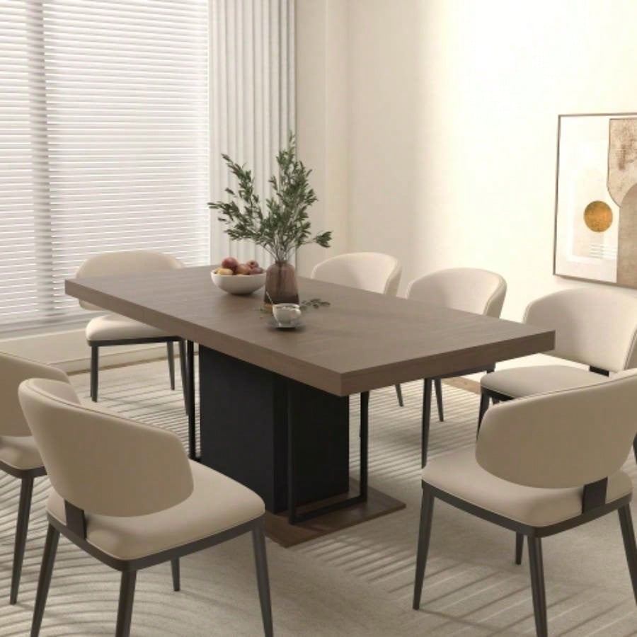 Rectangle extendable dining table 6 - 10 people aged effect wood and black 160 - 200