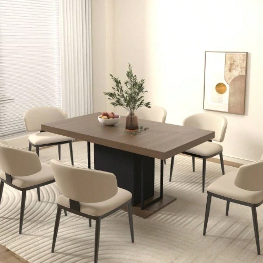 Rectangle extendable dining table 6 - 10 people aged effect wood and black 160 - 200