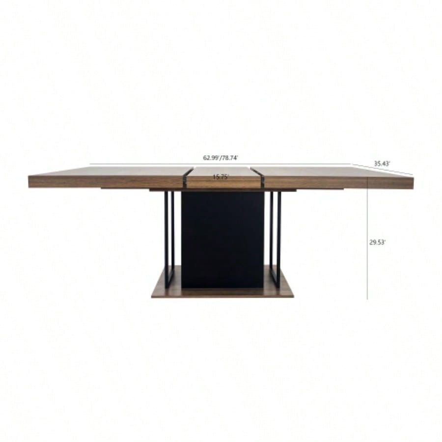 Rectangle extendable dining table 6 - 10 people aged effect wood and black 160 - 200
