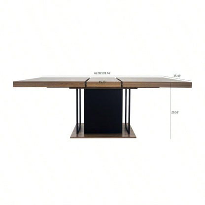 Rectangle extendable dining table 6 - 10 people aged effect wood and black 160 - 200