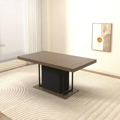 Rectangle extendable dining table 6 - 10 people aged effect wood and black 160 - 200