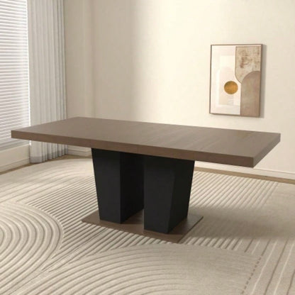 Extendable Dining Room Table 4 - 10 People, Wooden Kitchen Dining Table with Black Double Sturdy Pedestal Base, Modern Expandable Large Table