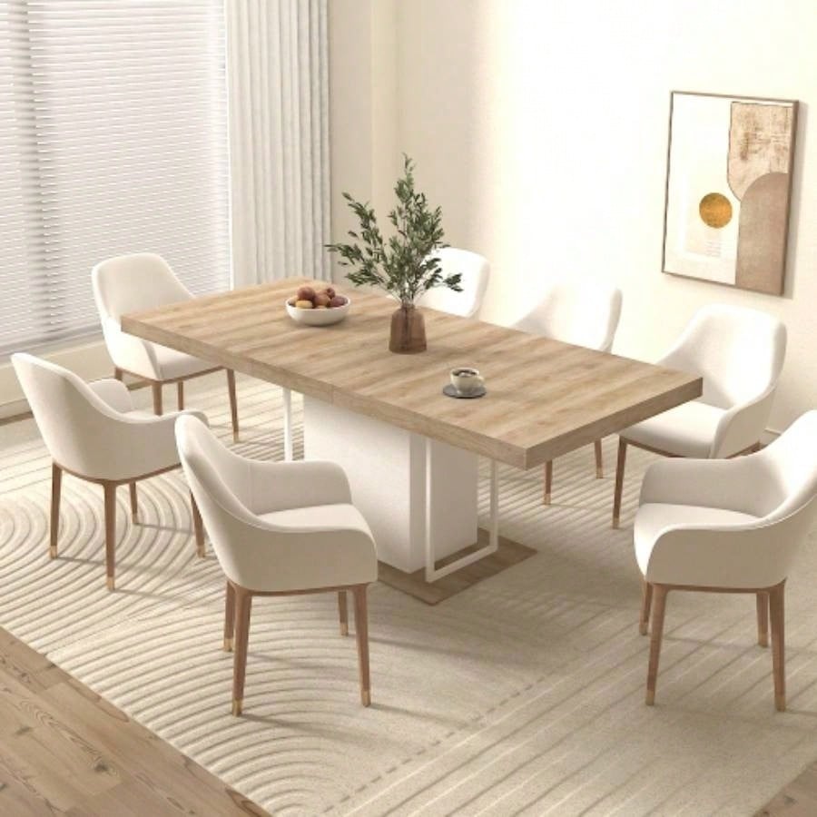 Rectangle extendable dining table 6 - 10 people aged effect wood 160 - 200