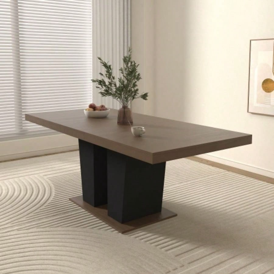 Extendable Dining Room Table 4 - 10 People, Wooden Kitchen Dining Table with Black Double Sturdy Pedestal Base, Modern Expandable Large Table