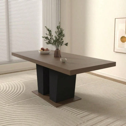 Extendable Dining Room Table 4 - 10 People, Wooden Kitchen Dining Table with Black Double Sturdy Pedestal Base, Modern Expandable Large Table