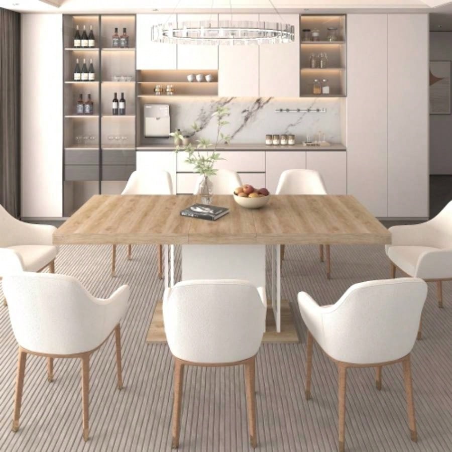 Rectangle extendable dining table 6 - 10 people aged effect wood 160 - 200