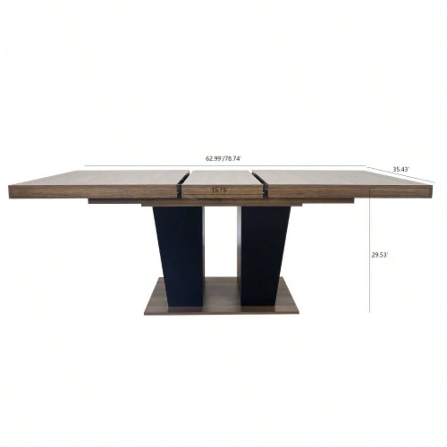 Extendable Dining Room Table 4 - 10 People, Wooden Kitchen Dining Table with Black Double Sturdy Pedestal Base, Modern Expandable Large Table