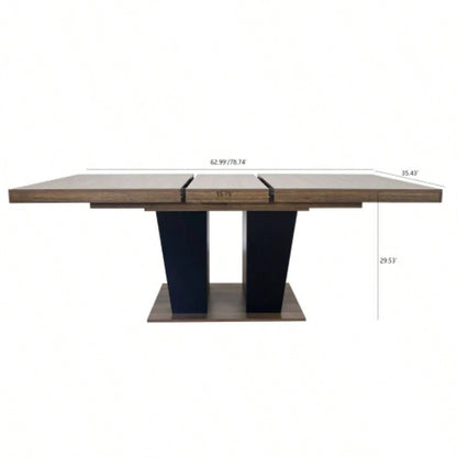 Extendable Dining Room Table 4 - 10 People, Wooden Kitchen Dining Table with Black Double Sturdy Pedestal Base, Modern Expandable Large Table