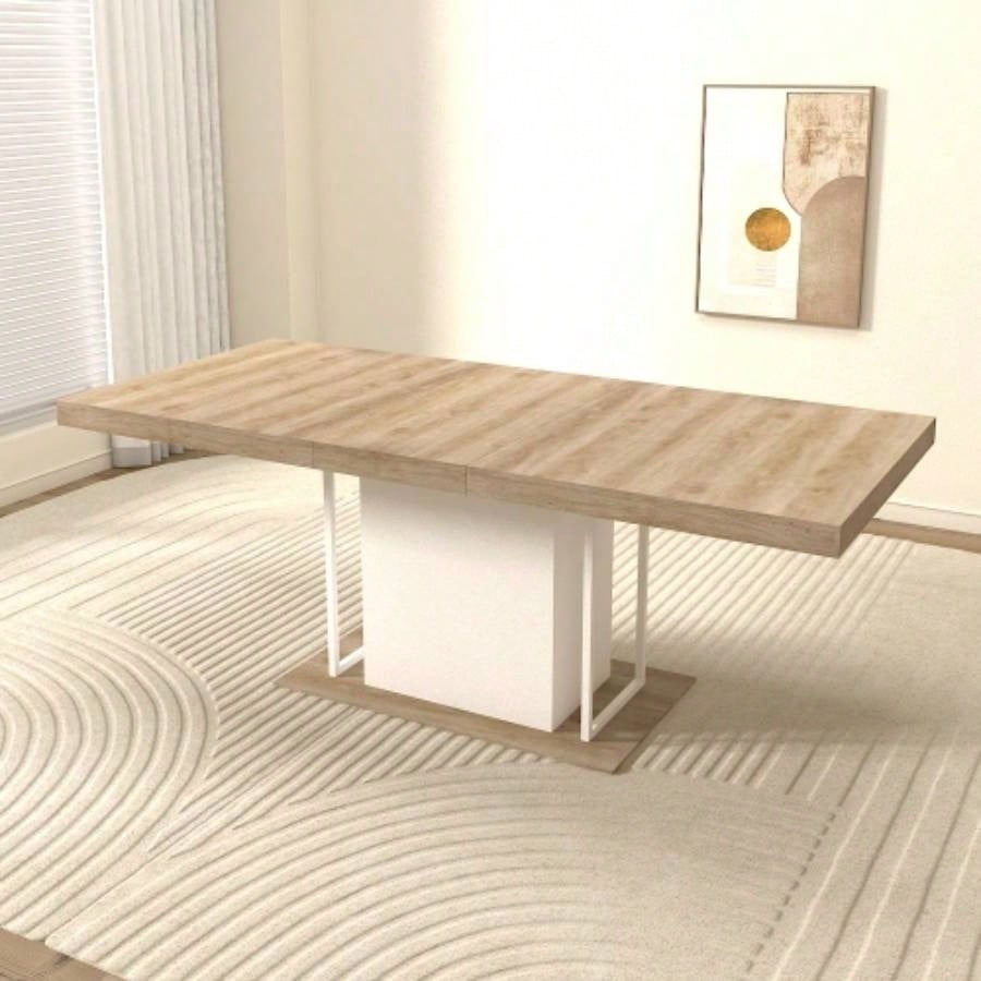Rectangle extendable dining table 6 - 10 people aged effect wood 160 - 200