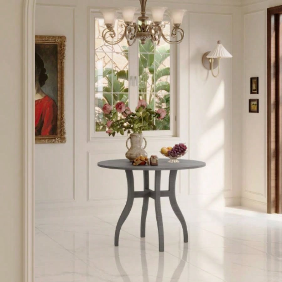 Oak Gray Round Dining Table 39.4 - Traditional Solid Wood, Timeless Elegance, Focal Point Family Gatherings