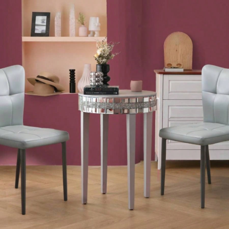 Artisanal Round Mirror Breakfast Table with - Cut Pedestal Space - Saving Bistro - Style Table Morning Coffee DiningTempered Compact Design