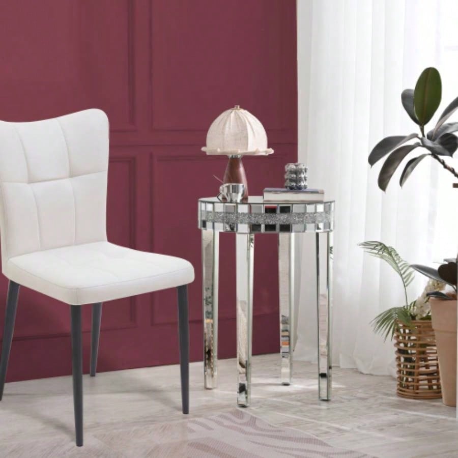 Artisanal Round Mirror Breakfast Table with - Cut Pedestal Space - Saving Bistro - Style Table Morning Coffee DiningTempered Compact Design