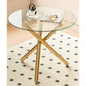 Round Dining Table with walnut color metal leg and tempered glass, Modern Space Saving Kitchen Table Living Room