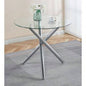 Round Dining Table with walnut color metal leg and tempered glass, Modern Space Saving Kitchen Table Living Room