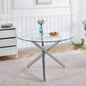 Round Dining Table with walnut color metal leg and tempered glass, Modern Space Saving Kitchen Table Living Room