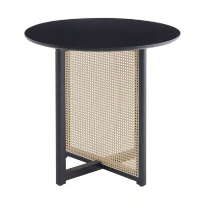 Black solid wood round table, all solid wood and rattan workmanship, seats 2 - 4 people, diameter 31.5 inches