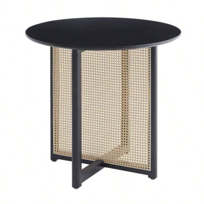Black solid wood round table, all solid wood and rattan workmanship, seats 2 - 4 people, diameter 31.5 inches