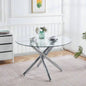Round Dining Table with walnut color metal leg and tempered glass, Modern Space Saving Kitchen Table Living Room