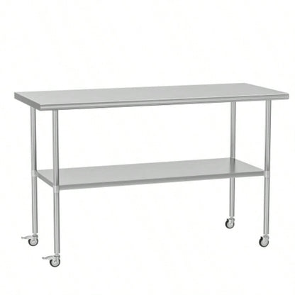 Stainless Steel Table 30x 60 Inches Metal Prep Table with Wheels Adjustable Undershelf, Stainless Table Commercial Kitchen, Outdoor, Restaurant, Hotel Garage