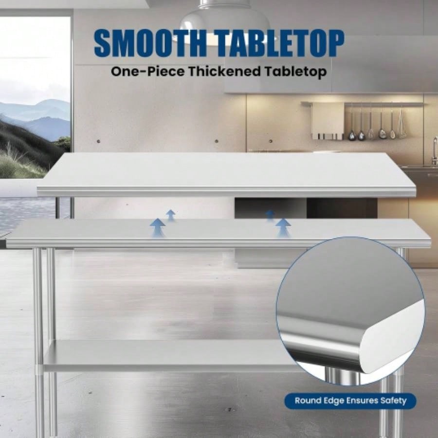 Stainless Steel Table 30x 60 Inches Metal Prep Table with Wheels Adjustable Undershelf, Stainless Table Commercial Kitchen, Outdoor, Restaurant, Hotel Garage