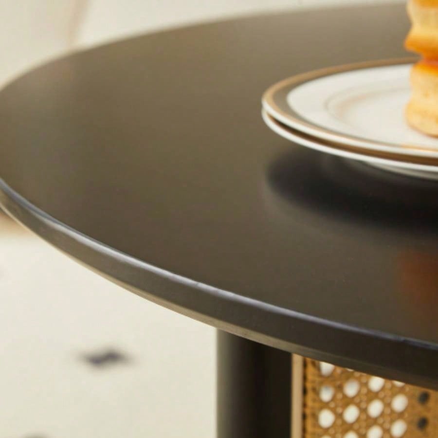 Mid - wooden coffee table with PE cane stand, 31.5 - inch round solid wood Bohemian style coffee table, unique central cocktail table living rooms, apartments and offices