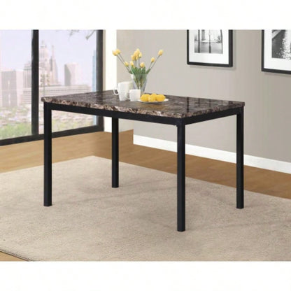 Noyes Metal Dining Table with Laminated Faux Marble Top, Black