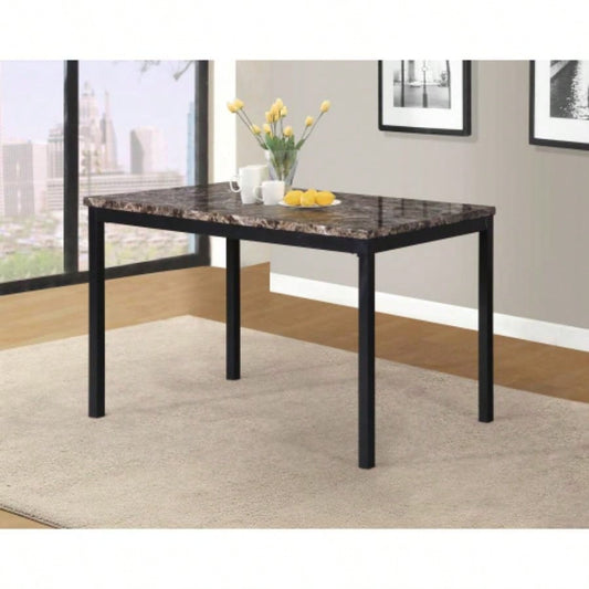Noyes Metal Dining Table with Laminated Faux Marble Top, Black