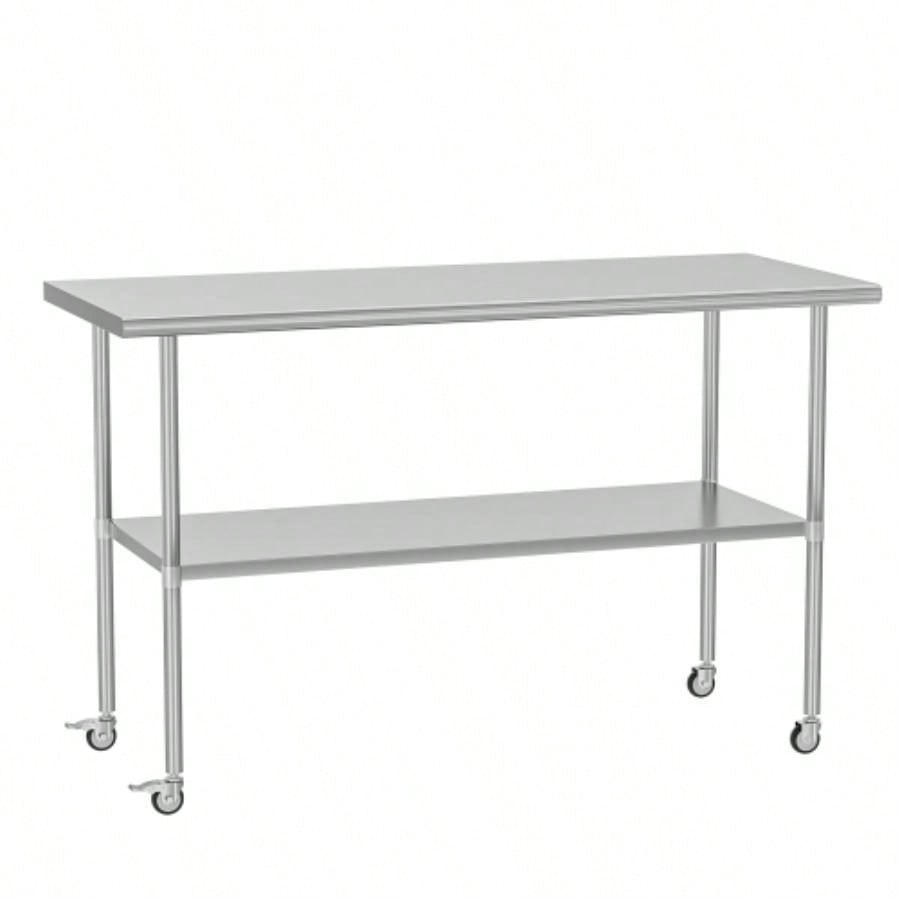 Stainless Steel Table 30x 60 Inches Metal Prep Table with Wheels Adjustable Undershelf, Stainless Table Commercial Kitchen, Outdoor, Restaurant, Hotel Garage
