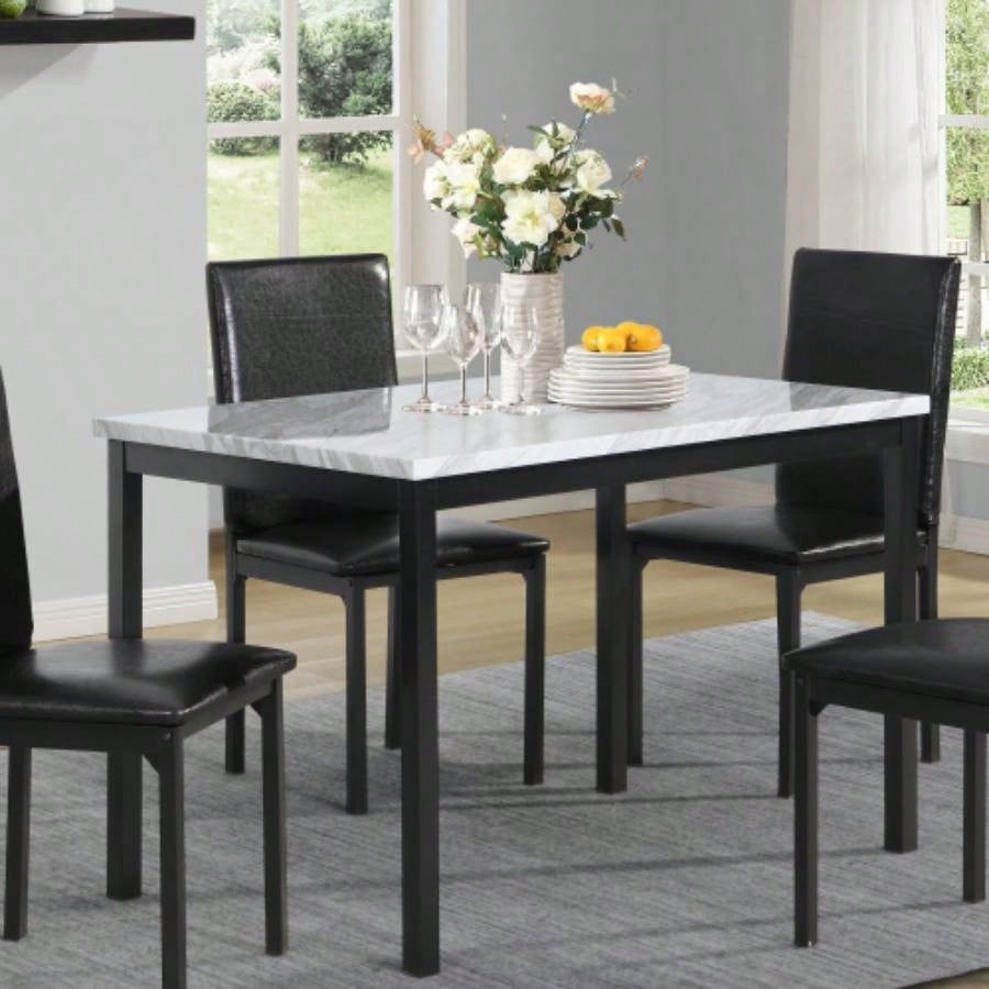 Noyes Metal Dining Table with Laminated Faux Marble Top,